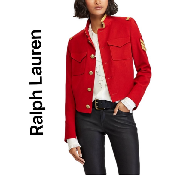 Reduced! RALPH LAUREN Cropped Military Jacket, Madison Red, Sz 14 w/ Gift Box! - Picture 5 of 13